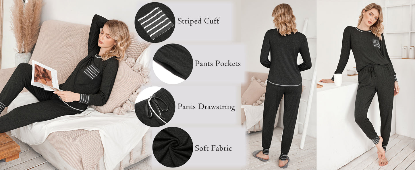Ekouaer Pajamas Women's Long Sleeve Pj Set Soft 2 Piece Loungewear Sleepwear with Jogger Pants
