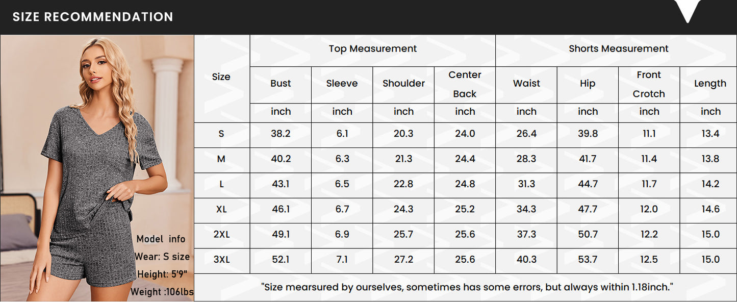 Ekouaer Womens Ribbed Knit Lounge Set Short Sleeve Top and Shorts Sleepwear Pajama Set Two Piece Shorts Outfits Set