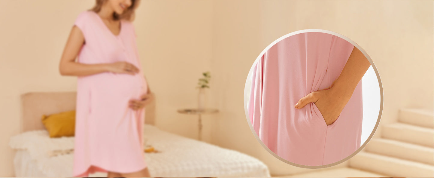 Ekouaer Labor/Delivery/Hospital Gown Nursing Nightgown Maternity Sleepwear With Pockets Postpartum Gowns with Button
