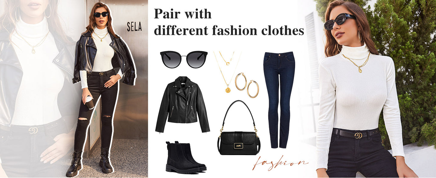 Ekouaer Women's Turtleneck Tops Ribbed Pullover Sweater Long Sleeves Shirts Midweight Thermal Underwear Blouse