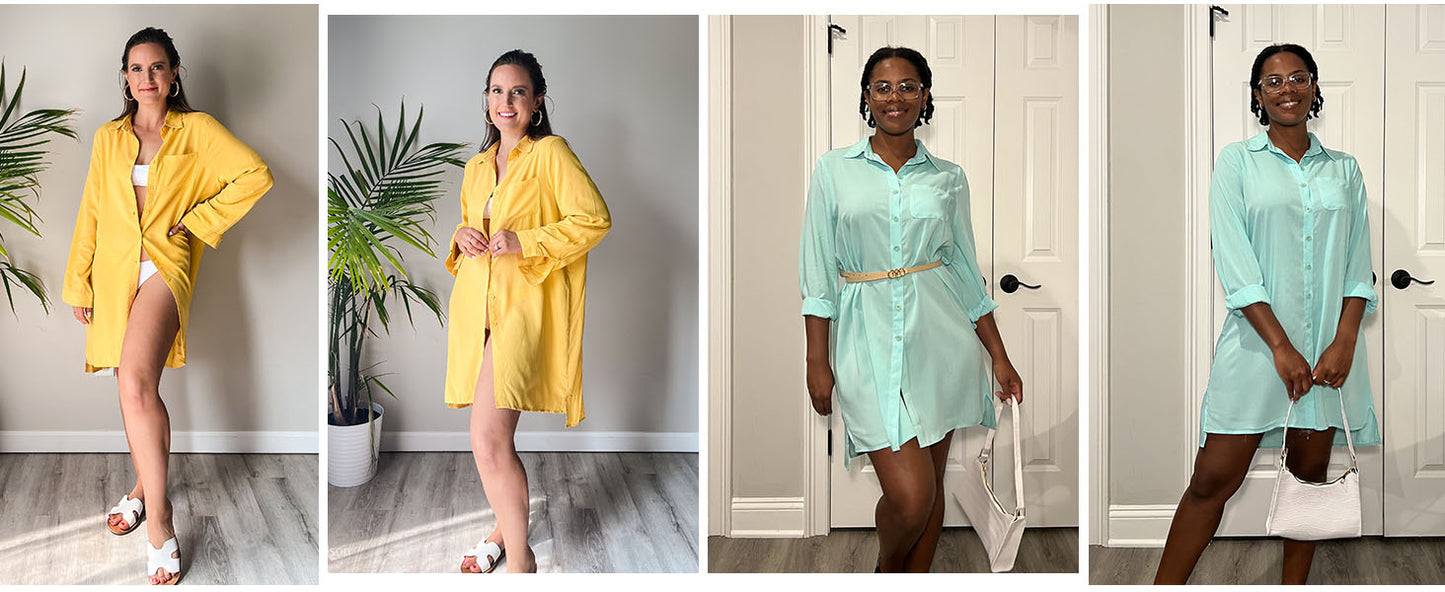 Ekouaer Women's Beach Bikini Cover-up Long Roll-up Sleeve Beach Shirt Bathing Suit Cover Up