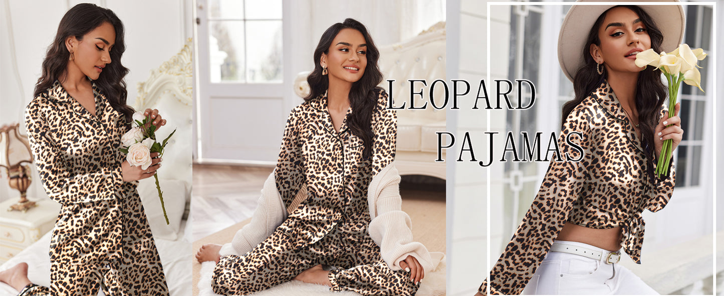 Ekouaer Silk Pajamas for Women Button Down Satin Pj Set Soft Long Sleeve 2 Piece Sleepwear Loungewear