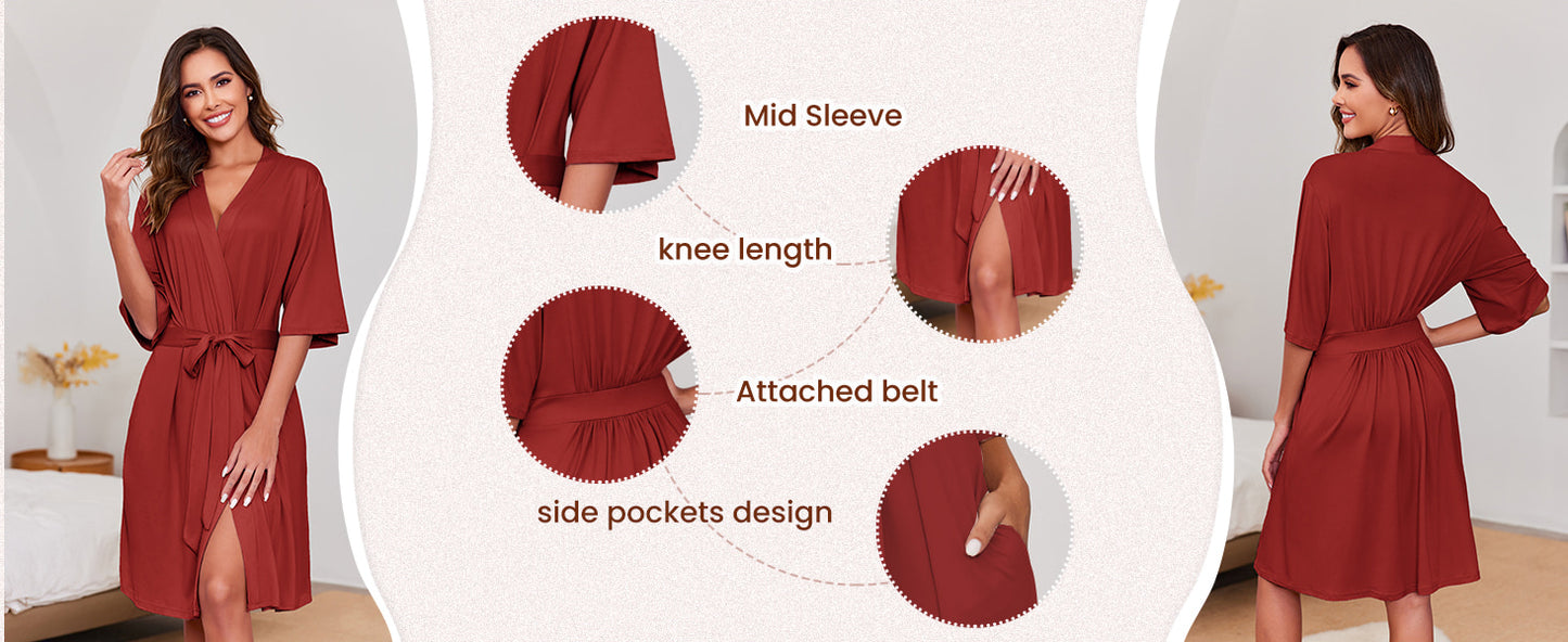 Ekouaer Short Robes for Women Lightweight Robes Knit Bathrobe Soft Sleepwear with Pockets