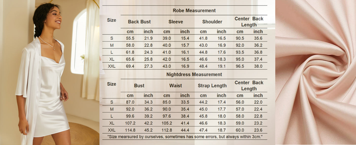 Ekouaer Women's Satin Robe Set Nightgown with Robes Silk Pajama Set 2 Pieces Lingerie Cowl Neck Cami Sleepwear Sets