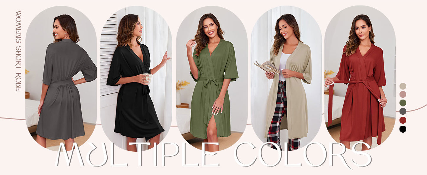 Ekouaer Short Robes for Women Lightweight Robes Knit Bathrobe Soft Sleepwear with Pockets