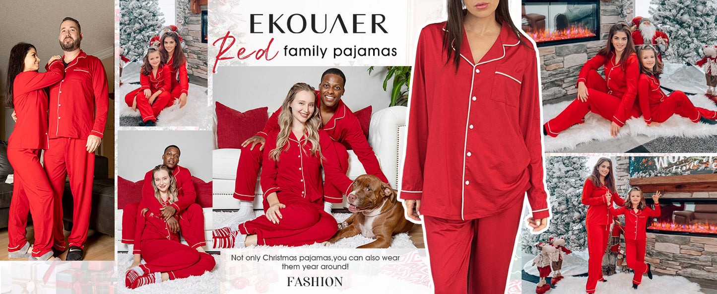 Ekouaer Christmas Family Matching Pajamas Long Sleeve Button Down Pj Set Festival Party Sleepwear