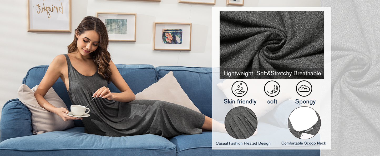 Ekouaer Women's Sleeveless Nightgown Long Nightgowns for Women Full Slip Soft Nightshirt Wide Strap Sleepwear Lounge Dresses