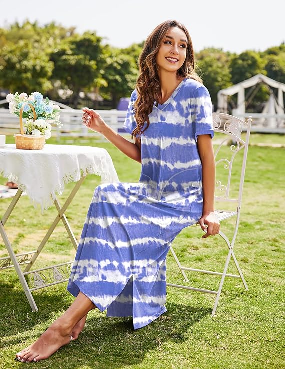 Ekouaer Women's Full Length Short Sleeve Nightgown