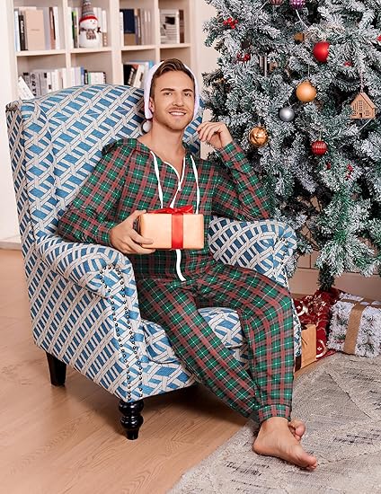 Ekouaer Christmas Onesie for Couples Zipper Hooded Adult Matching Onesie Pajamas with Pockets