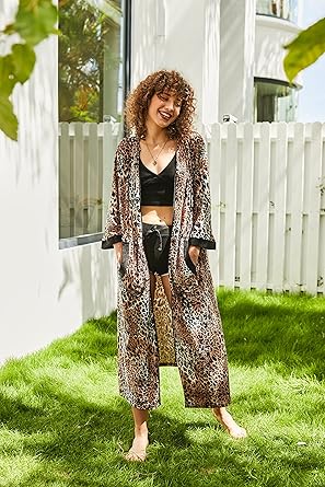 Ekouaer Robe for Women Velour Zipper Robe 3/4 Sleeves Housecoat Full Length Loungewear Long Bathrobe with Pockets