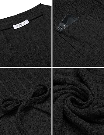 Ekouaer Women Robe Ribbed Knit Soft Bathrobe Knee Length Robes Stretchy Short Sleepwear with Pockets