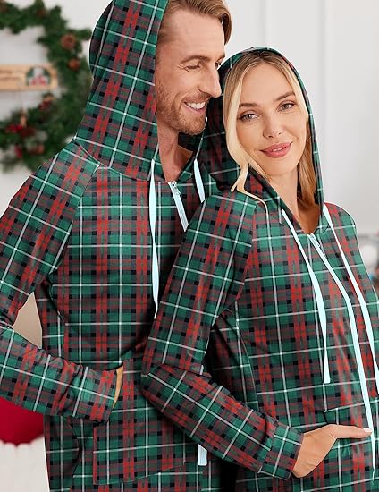 Ekouaer Christmas Onesies for Women Zipper Hooded Onesie Pajamas Adult Soft One Piece Pajama with Pockets