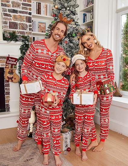 Ekouaer Christmas Pajamas for Family Matching Pj Sets Womens Mens Kids Pjs Long Sleeve Sleepwear Lounge Sets Outfits