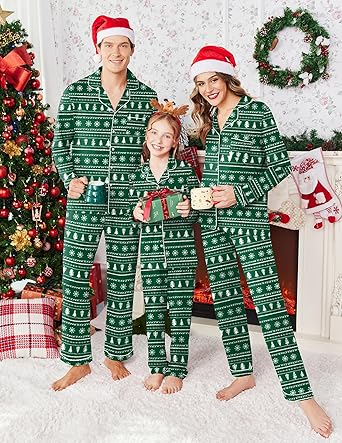 Ekouaer Christmas Family Matching Pajamas Long Sleeve Button Down Pj Set Festival Party Sleepwear