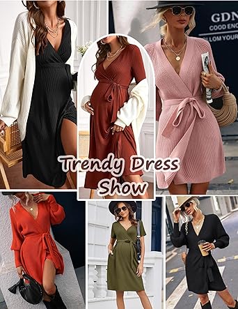 Ekouaer Women Short Sleeve Maternity Nursing Dress Casual V Neck Breastfeeding Loungewear Ribbed Knit Pregnancy Dresses