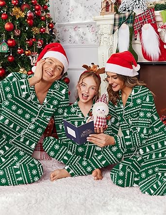 Ekouaer Christmas Family Matching Pajamas Long Sleeve Button Down Pj Set Festival Party Sleepwear