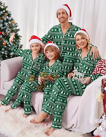 Ekouaer Christmas Family Matching Pajamas Long Sleeve Button Down Pj Set Festival Party Sleepwear