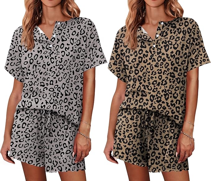 Ekouaer 2 Pack Womens Pajama Sets Short Sleeve Top with Shorts Soft Comfy Loungewear Sleepwear