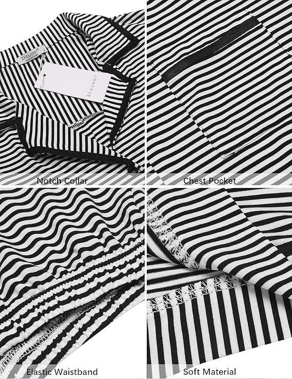 Ekouaer Women's Pajama Sets 2 Piece Short Sleeve Button Down Tops and Pants Pj Set V Neck Sleepwear Loungewear Chest Pocket