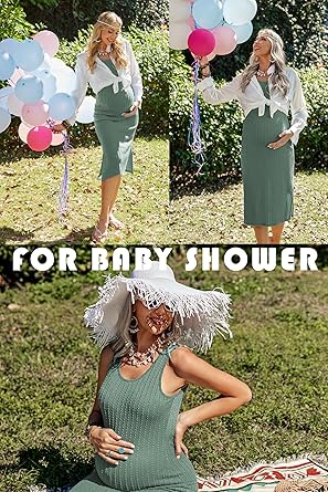 Ekouaer Women's Maternity Dress Rib Knit Sleeveless Tank Side Slit Bodycon Dresses Pregnancy Clothes