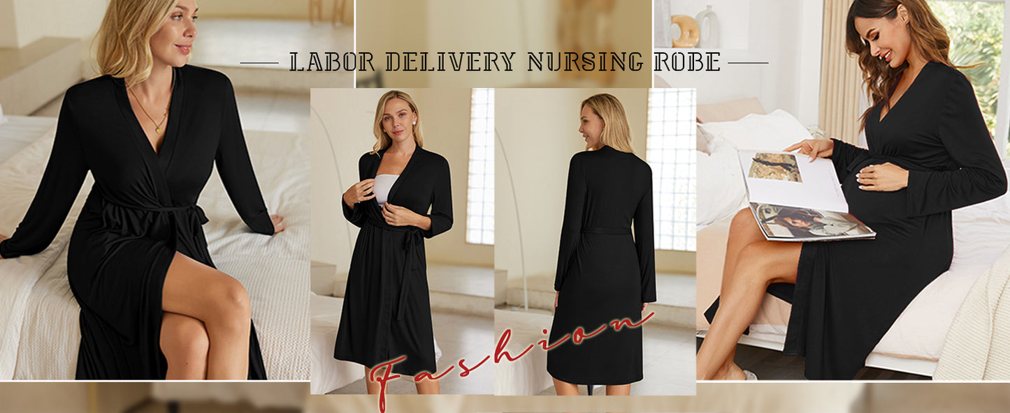 Ekouaer Maternity Robe Labor Delivery Nursing Gown Hospital Breastfeeding Dress Bathrobes