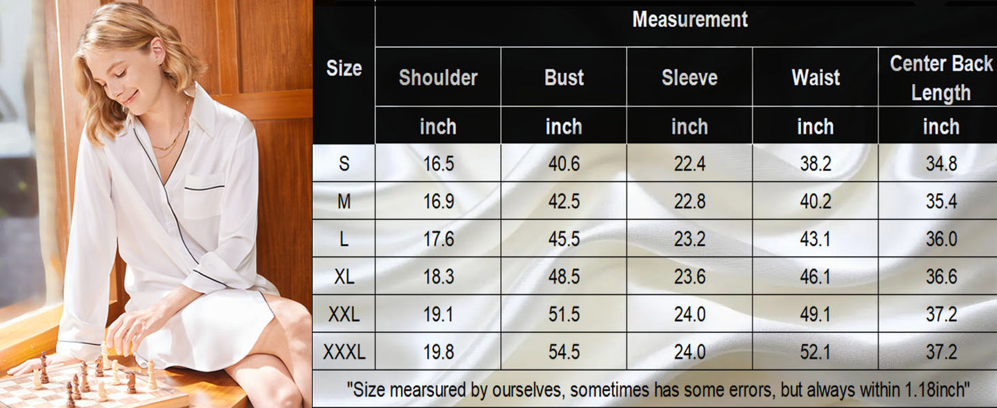 Ekouaer Satin Nightgowns for Women Button Down Sleep Shirt Silk Night Shirt Long Sleeve Boyfriend Sleepwear
