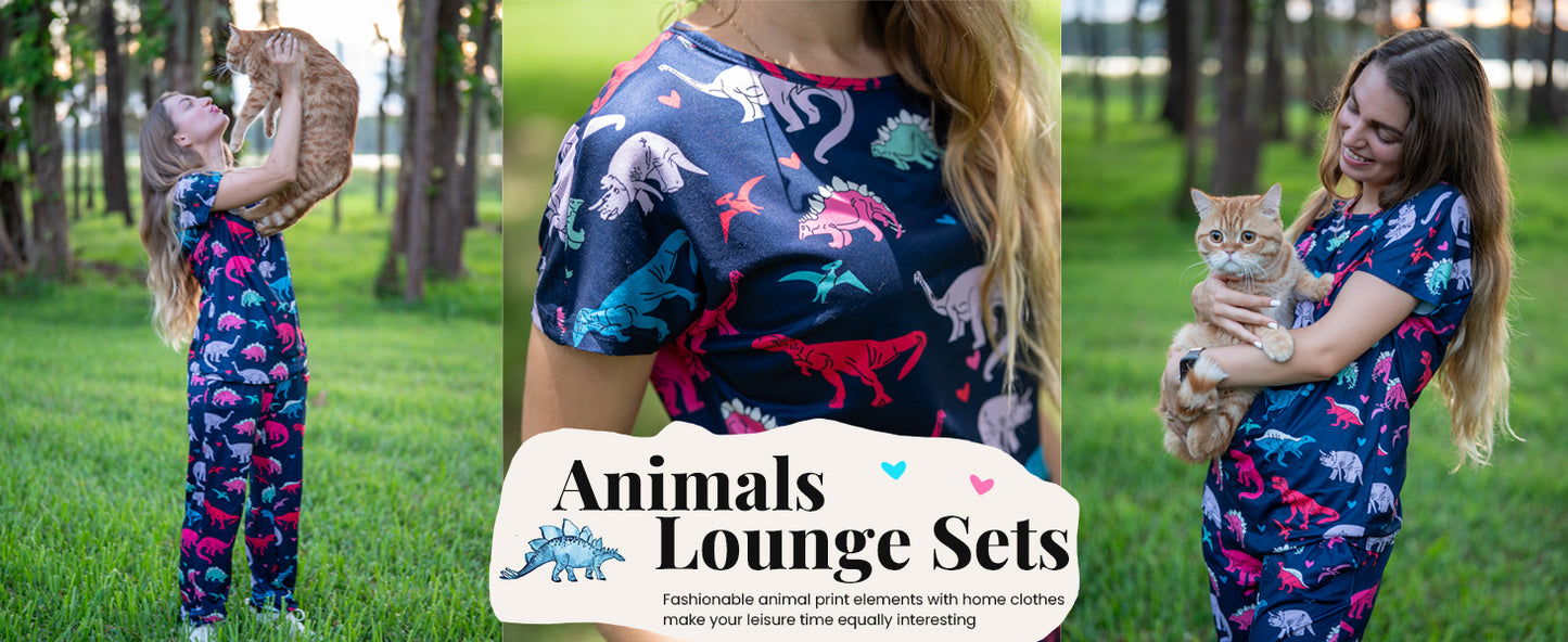 Ekouaer Womens Pajama Sets Short Sleeve Lounge Sets for Women Printed Jogger Pajama Set 2 Piece Pj Sets With Pockets