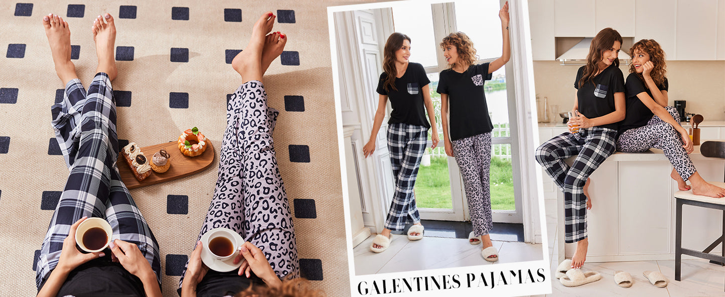 Ekouaer Pajama Sets for Women 2 Piece Short Sleeve Pj Sets With Long Printed Pants Sleepwear Casual Lounge Sets