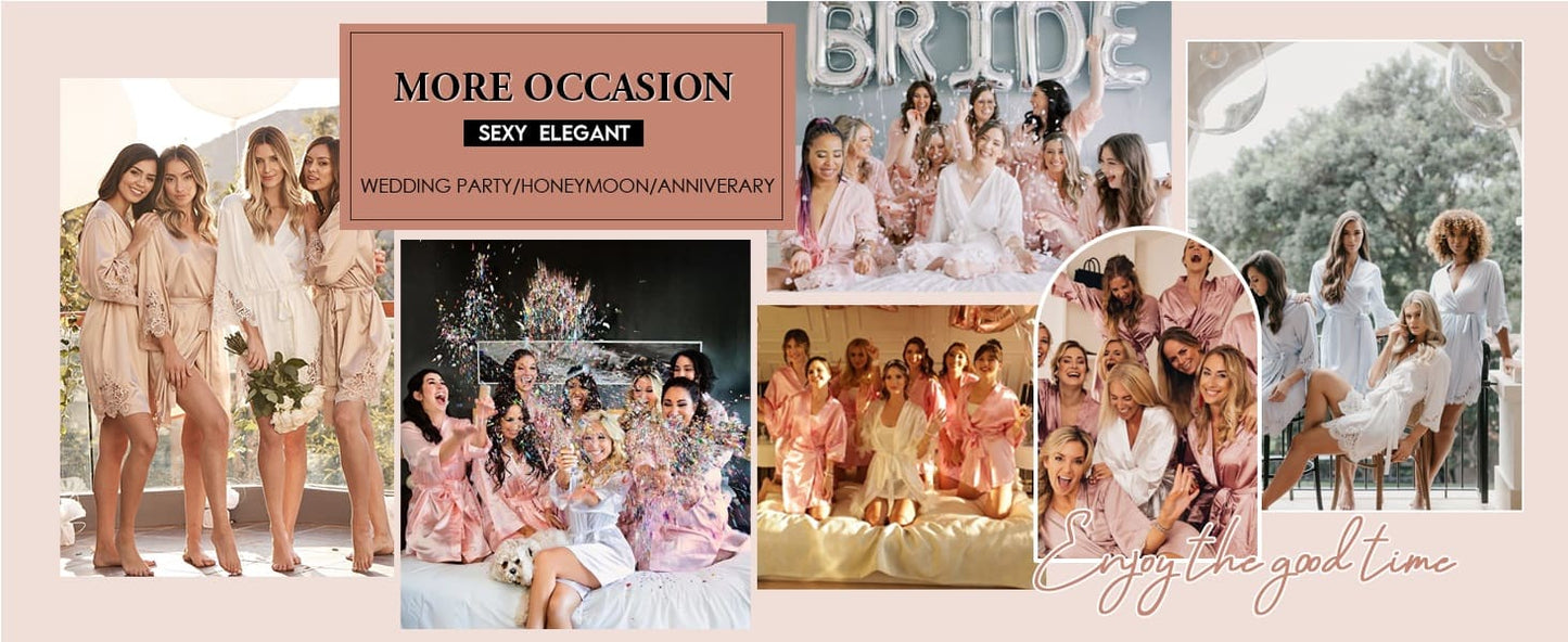 Ekouaer Women's Satin Robe Set Lace Lingerie Robe Wedding Nightgown 2pcs Cami Bride Party Silk Pajamas Set