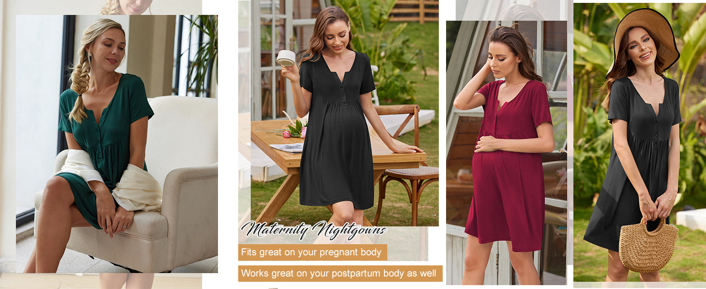 Ekouaer Labor and Delivery Gown, Nursing Nightgown, Maternity Nightgowns for Hospital Short Breastfeeding Nightgown