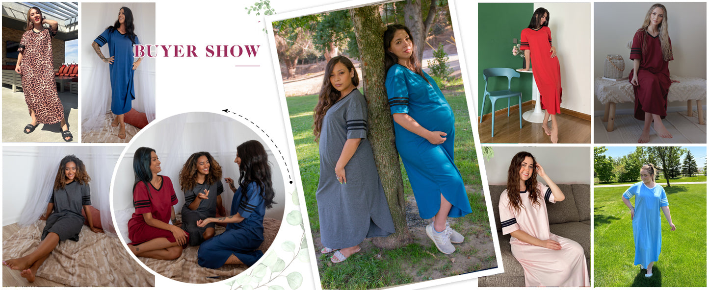 Ekouaer Long Nightgown, Womens V Neck Loungewear Oversized Sleepwear Loose Sleep Dress