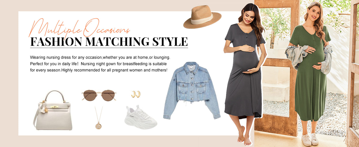 Ekouaer Womens Maternity Nightgown for Hospital Pregnancy Long Nightgowns Nursing Night Gown for Breastfeeding Army Green M