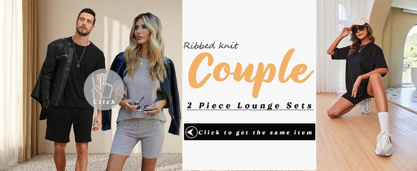 Ekouaer Pajamas 2 Piece Lounge Sets Ribbed Knit Matching Outfits T-shirt Biker Shorts Sleepwear Loungewear Sweatsuits