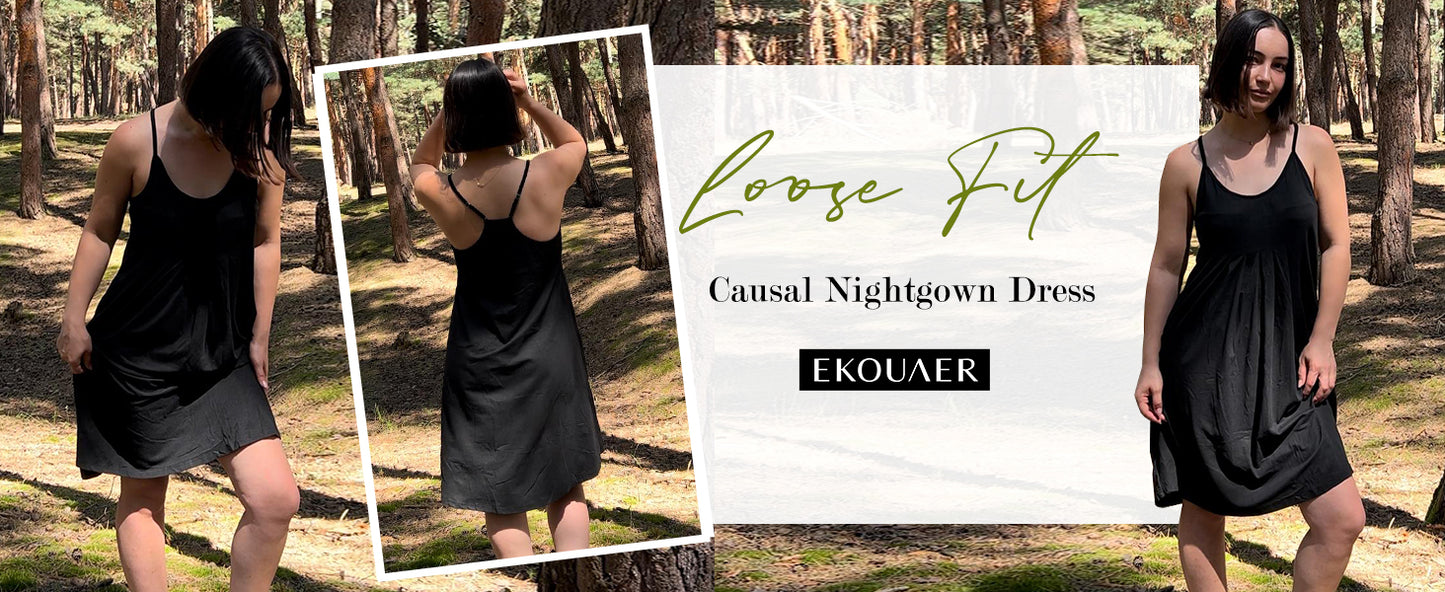 Ekouaer Women Nightgowns Sleeveless Sleepwear Spaghetti Strap Racerback Pajama Dress Nightshirt