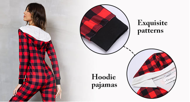 Ekouaer Christmas Onesie Women Sexy Pajamas Zipper Halloween Onepiece Bodycon Outfit Jumpsuit Costume