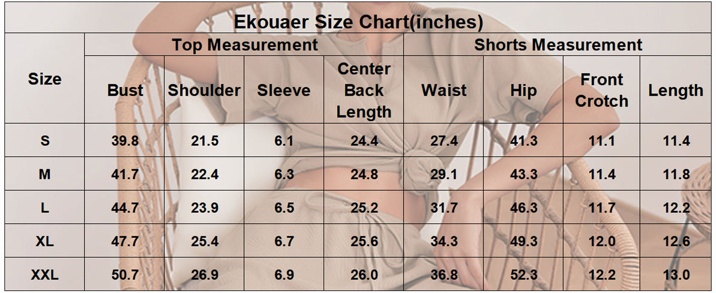 Ekouaer Waffle Knit Lounge Sets for Women 2 Piece Outfits Short Sleeve Top and Shorts Pajama Sets Tracksuit Sweatsuits