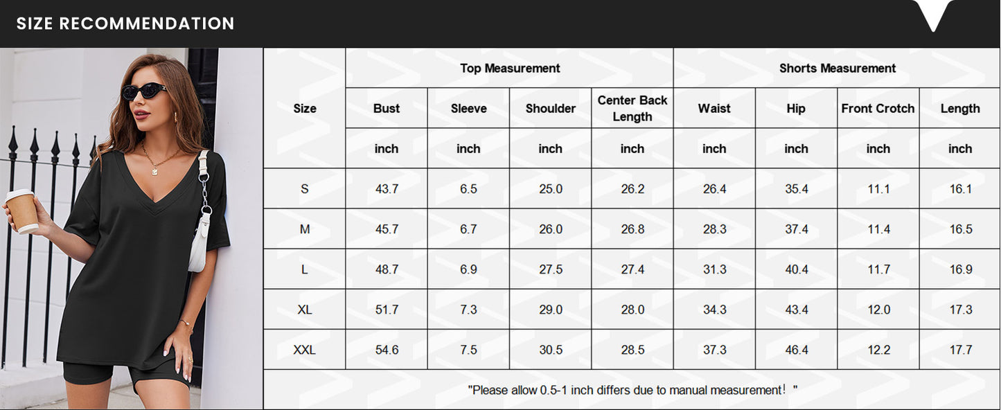 Ekouaer Womens Pajamas 2 Piece Lounge Sets Oversized V Neck T-Shirts Tops Biker Shorts Set Workout Reversible Tracksuit