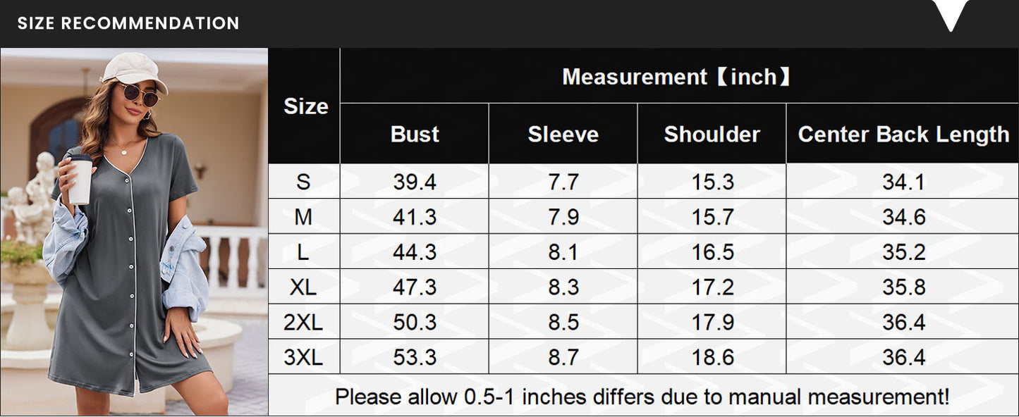 Ekouaer Nightgowns for Women 2 Pack Button Down Sleepshirt Short Sleeve Nightshirt Soft Sleepwear V Neck Pajama Dress