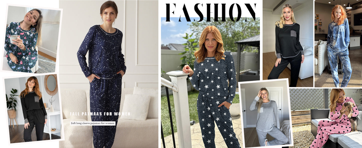 Ekouaer Pajamas Women's Long Sleeve Pj Set Soft 2 Piece Loungewear Sleepwear with Jogger Pants