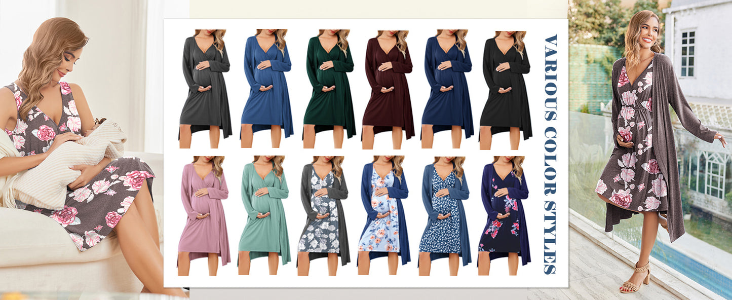 Ekouaer Maternity Nursing Gown and Robe Set Labor Delivery Nursing Nightgowns for Breastfeeding Pregnancy Clothes