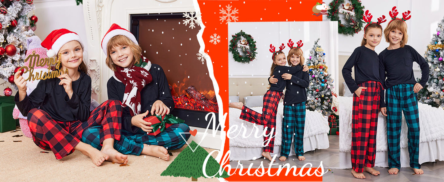 Ekouaer Boys Pajama Pants Long Sleep Soft Elastic Waist Bottoms Plaid Lounge With 2 Pockets 4-14 Years