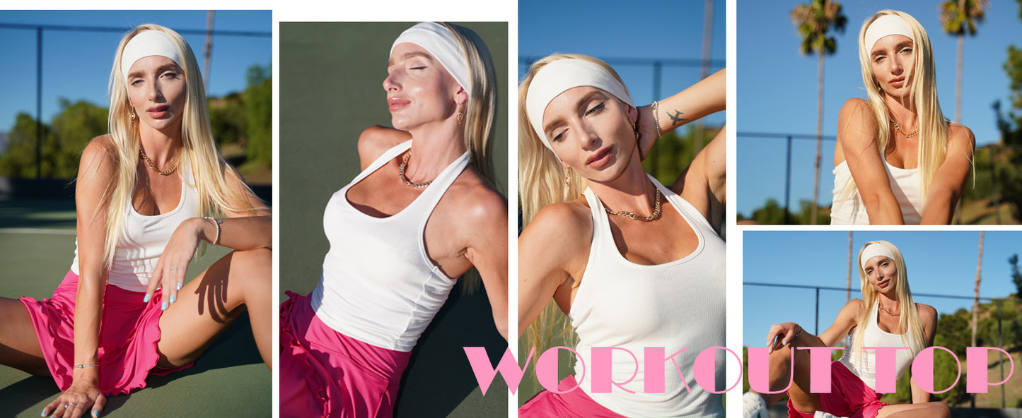 Ekouaer Women Halter Top Backless Scroop Neck Slim Stretchy Ribbed Knit Camisole Crop Tops