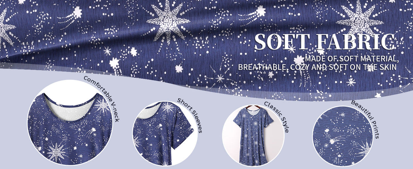 Ekouaer 2 Pack Nightgowns for Women Sleapwear Short Sleeve Night Shirts Soft Sleep Dress Classic Nightdress