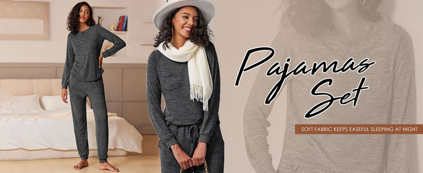 Ekouaer Womens Pajamas Set Long Sleeve Loungewear Soft Lounge Set Joggers with Pockets