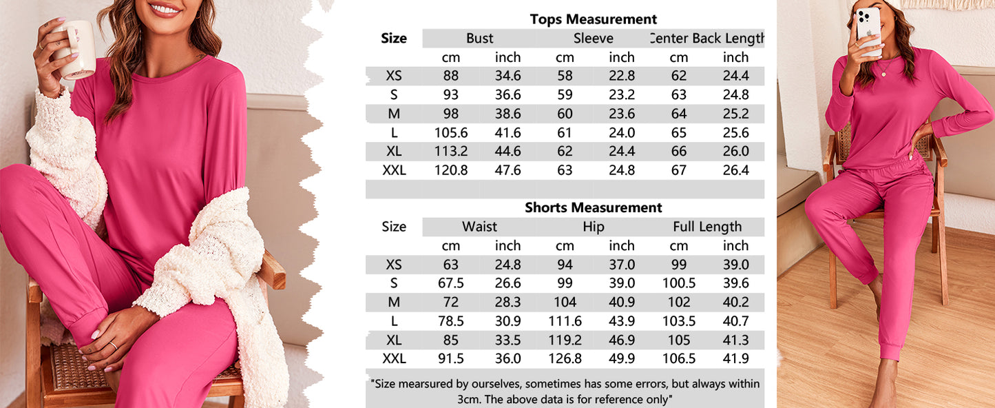 Ekouaer Womens Jogger Pajama Sets Long Sleeve Sleepwear Round Neck Nightwear Soft Pjs Lounge Sets with Pockets