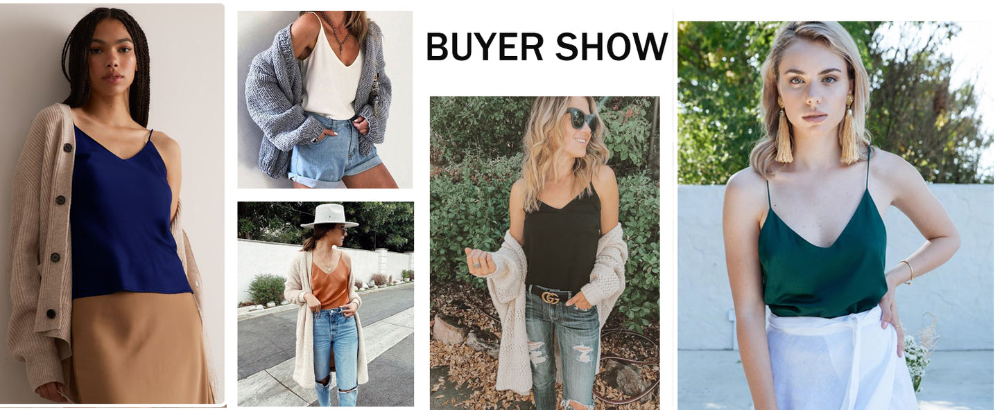 Ekouaer Women's 2 Pcs Satin Camisole Silky Pajama Tank Tops V Neck Soft Spaghetti Strap Loose Basic Sleepwear