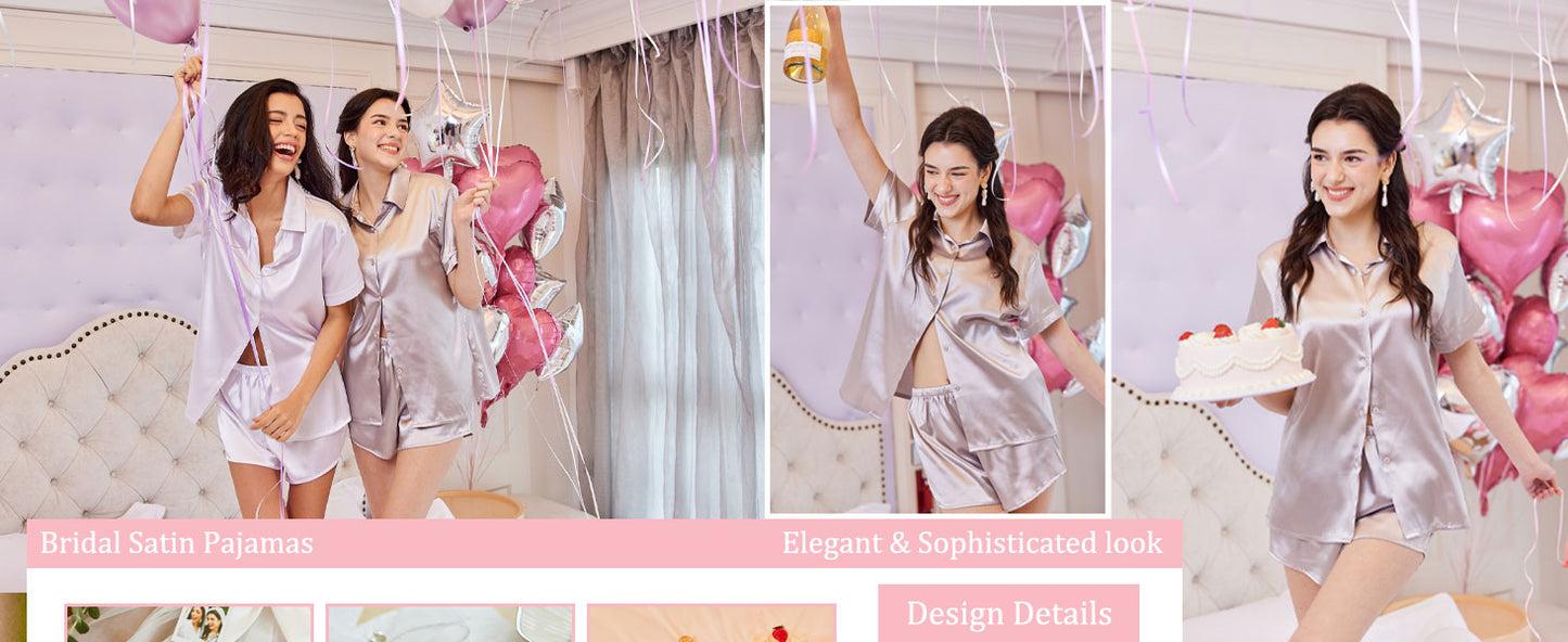 Ekouaer Silk Pajamas for Women Short Sleeve Satin Pajama Set 2 Piece Button Down Loungewear