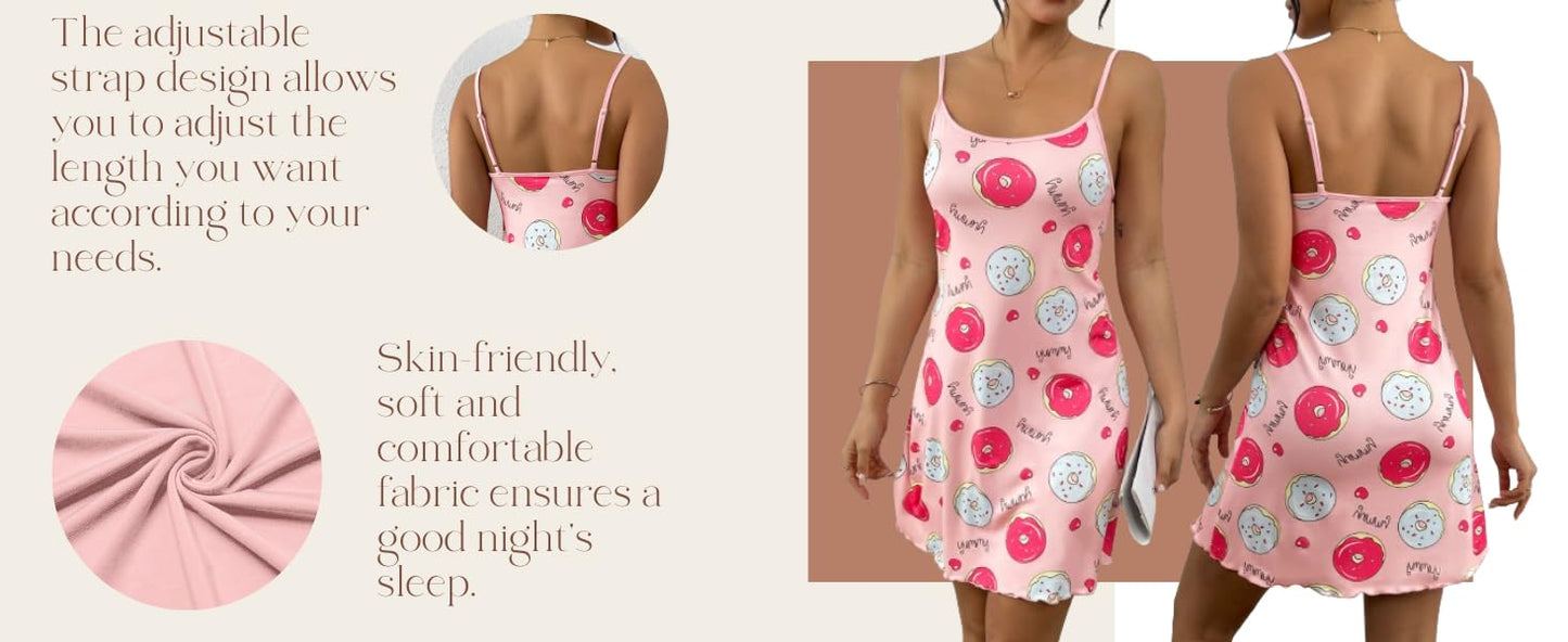 Ekouaer Womens Nightgown Pj Dress for Women Adjustable Spaghetti Chemise Sleeveless V Neck Sleepwear
