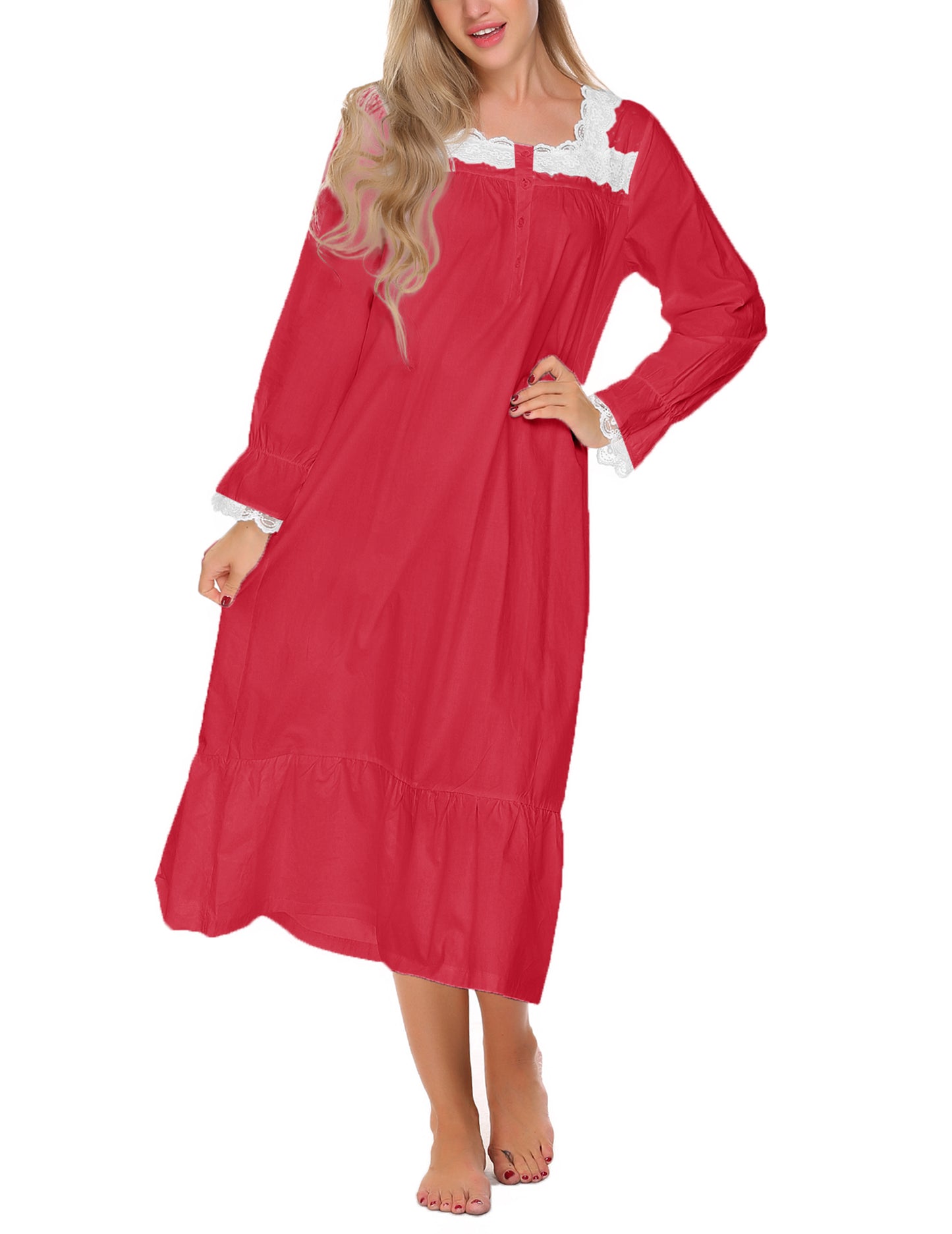 Ekouaer Victorian Nightgown 100% Cotton Long Sleeve Vintage Old Fashioned Gown for Women