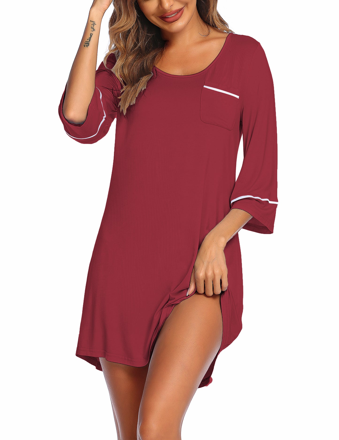 Ekouaer Sleep Shirts for Women Soft Nightgowns 3/4 Sleeves Sleeping Shirts Loungewear Ladies Night Shirts